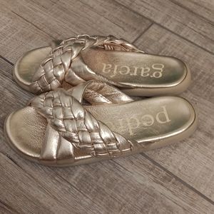 PEDRO GARCIA..PRALI METALLIC CRISSCROSS SLIDE SANDALS..SIZE 36